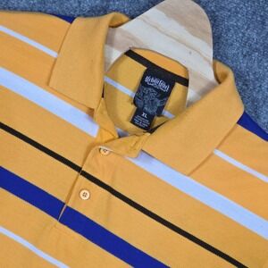 Urban Label Mens XL Polo Shirt Yellow Blue Striped Short Sleeve Cotton Blend
